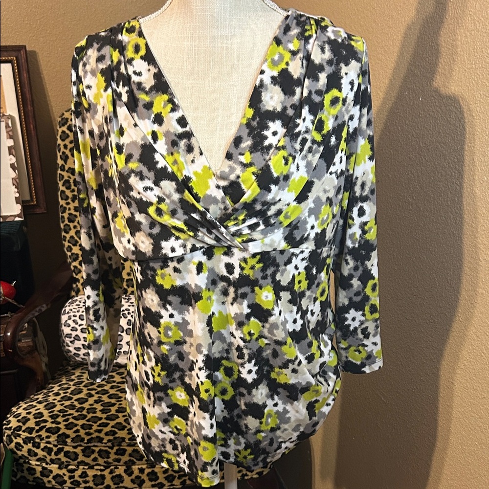 Chaus Floral Print Blouse - Black, White, Yellow